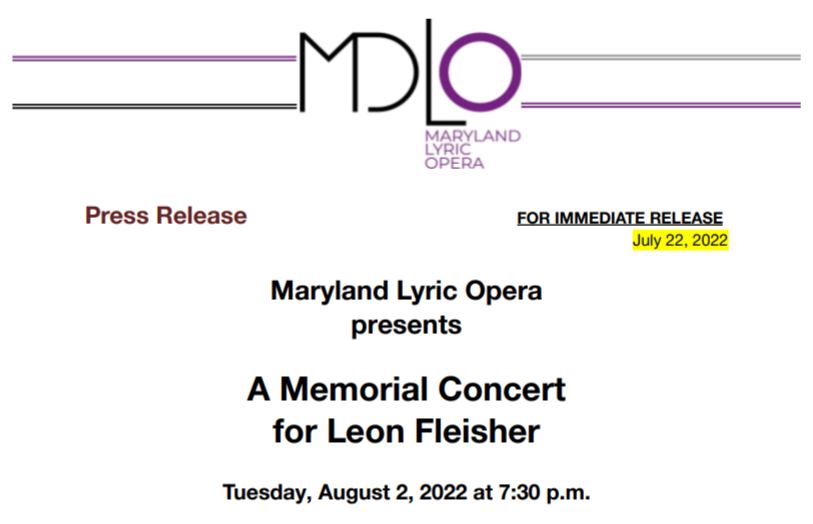 MDLO Announces a Tribute to Leon Fleisher